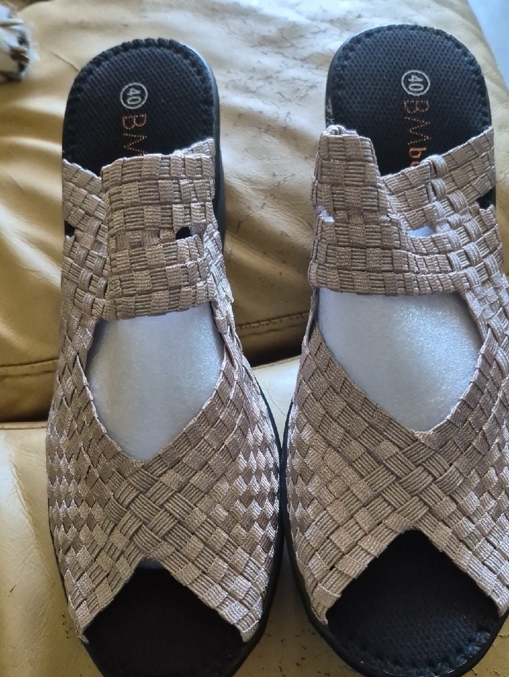 bernie mev. Woven Slide Mules - Taupe